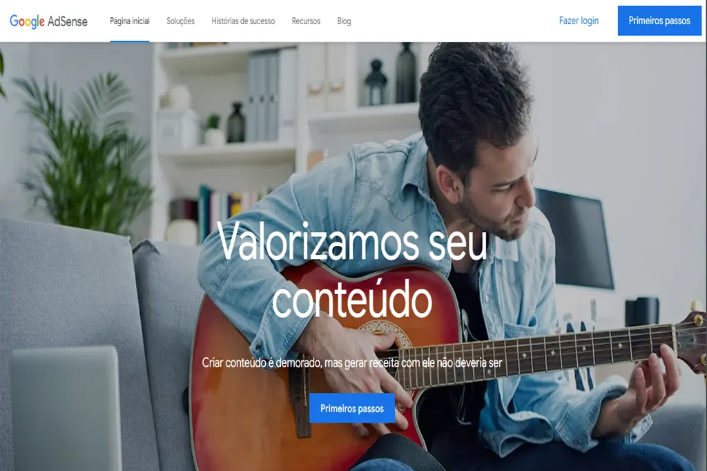 Página inicial do Google AdSense valorizando seu conteúdo